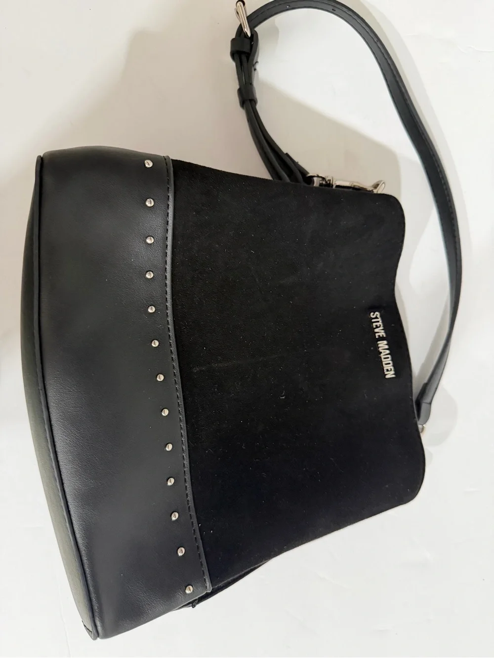Steve Madden Black Suede & Leather Crossbody with Silver Studs